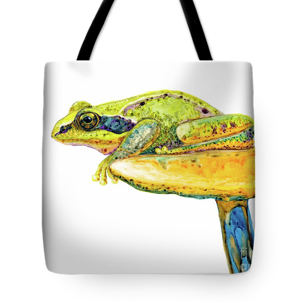 Frog Tote Bag featuring the painting Frog Sitting on a Toad-Stool by Jan Killian