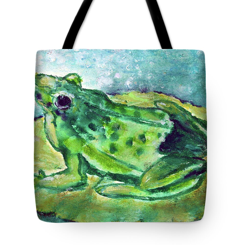 Frog Tote Bag featuring the painting Froggie Green Frog by Ashleigh Dyan Bayer