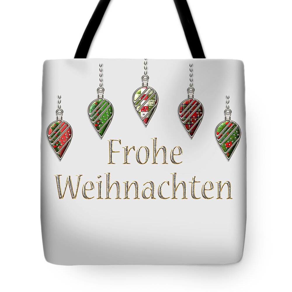 Red Tote Bag featuring the digital art Frohe Weihnachten German Merry Christmas by Movie Poster Prints