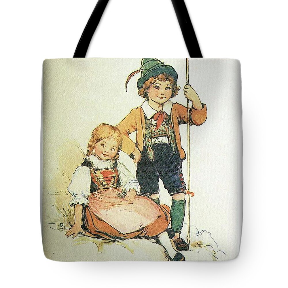 Swiss Tote Bag featuring the painting Frolic for Fun Little Swiss Sheep Herder by Reynold Jay