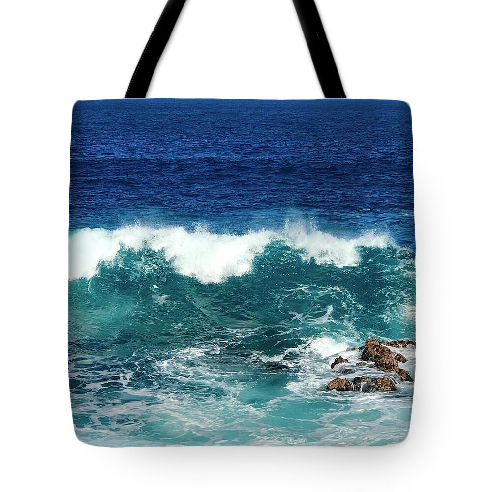 #flowersofaloha #frolickingwaves #puna #hawaii Tote Bag featuring the photograph Frolicking Waves in Puna Hawaii by Joalene Young