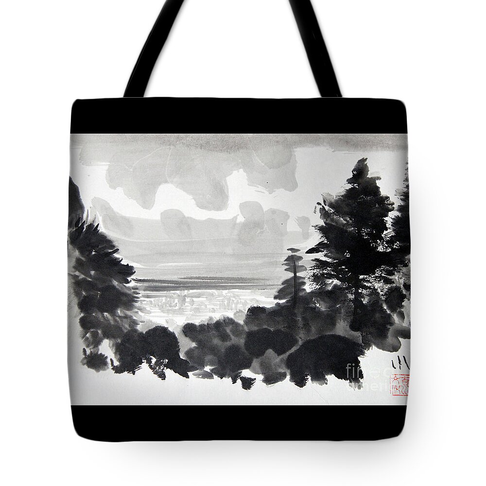 Japanese Tote Bag featuring the painting From The Hill by Fumiyo Yoshikawa