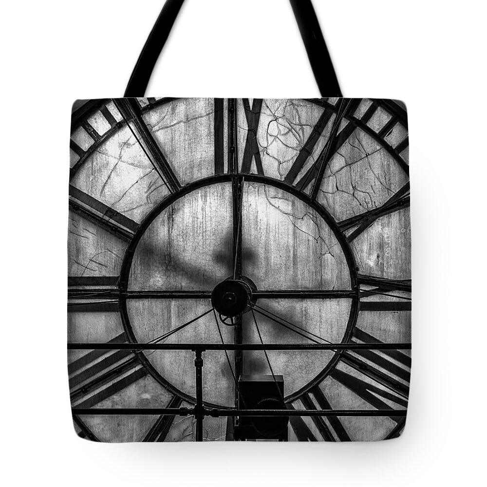 Clock Tote Bag featuring the photograph From the Inside by Chuck Rasco Photography