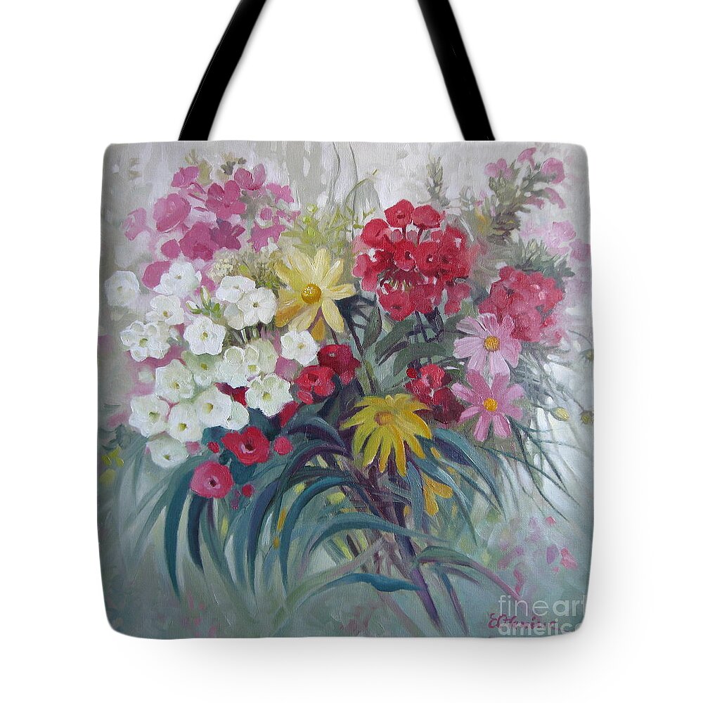 Phlox Tote Bag featuring the painting From the Margaret garden by Elena Oleniuc