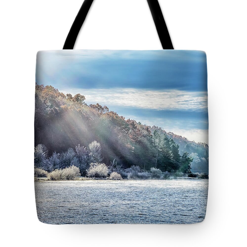 Big Ditch Lake Tote Bag featuring the photograph Frost at the Lake by Thomas R Fletcher