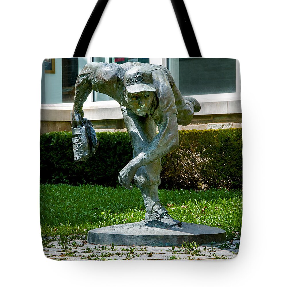 Baseball Hall Of Fame Tote Bag featuring the photograph Frozen Fast Ball by Greg Fortier