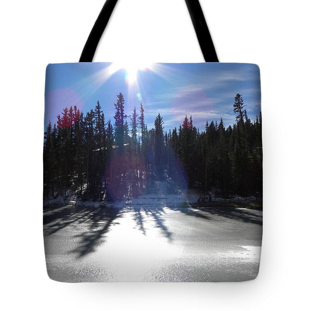 Forest Tote Bag featuring the photograph Sun Reflecting Kiddie Pond Divide CO by Margarethe Binkley
