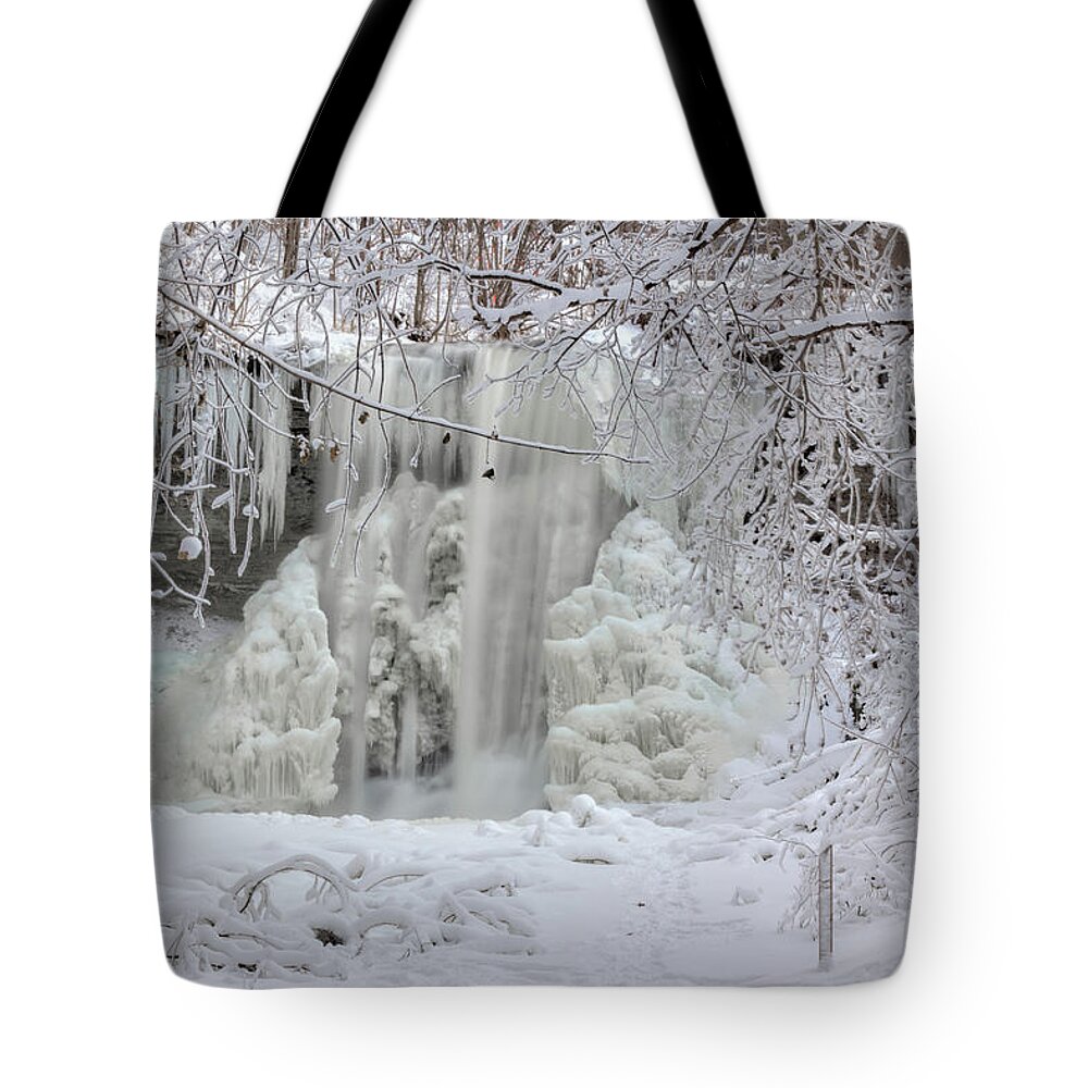 Waterfall Tote Bag featuring the photograph Frozen by Rod Best
