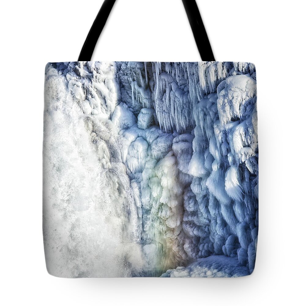 Waterfall Tote Bag featuring the photograph Frozen waterfall Gullfoss Iceland by Matthias Hauser