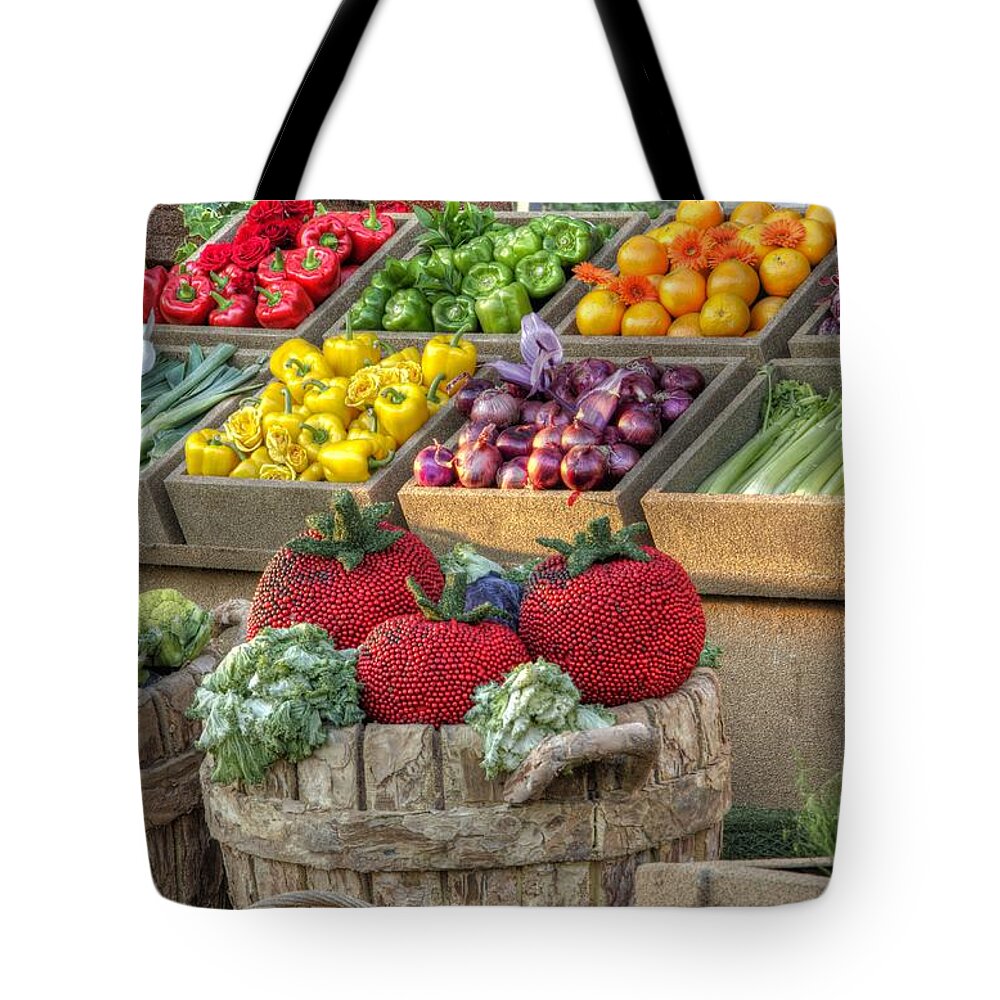 Fruit And Veggies Tote Bag featuring the photograph Fruit and Veggie Display by Mathias 