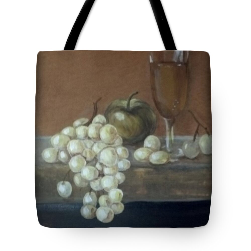 Grapes Tote Bag featuring the painting Fruit and Wine by Saundra Johnson