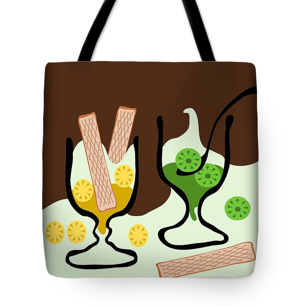 Banana Tote Bag featuring the digital art Fruit cups - banana and kiwi by Lenka Rottova
