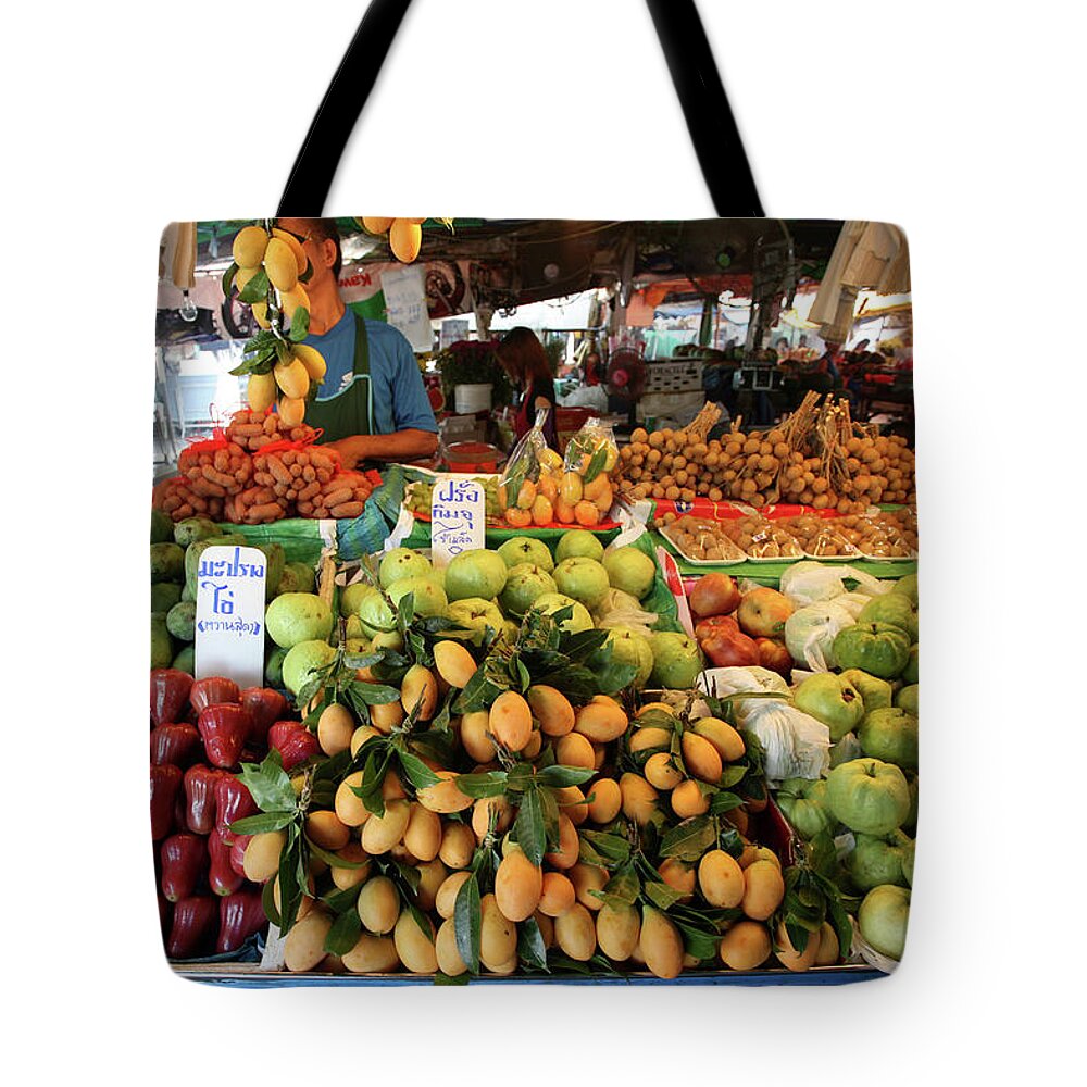 Krabi Tote Bag featuring the photograph Tropical Fruits in Fruit Market Krabi Town #1 by Aivar Mikko