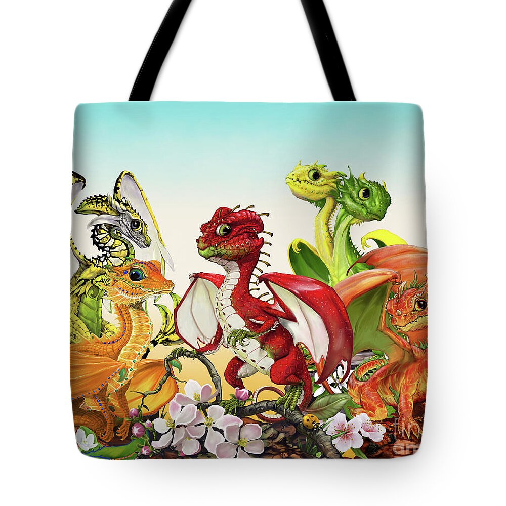 Fruit Dragons Tote Bag featuring the digital art Fruit Medley Dragons by Stanley Morrison