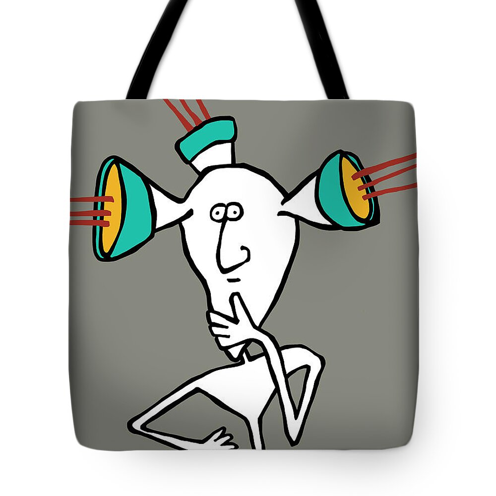 Face Up Tote Bag featuring the drawing Brain On Loudspeaker by Dar Freeland