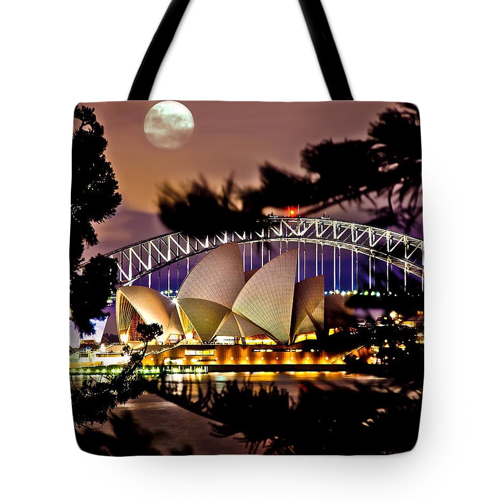 Sydney Tote Bag featuring the photograph Full Moon Above by Az Jackson
