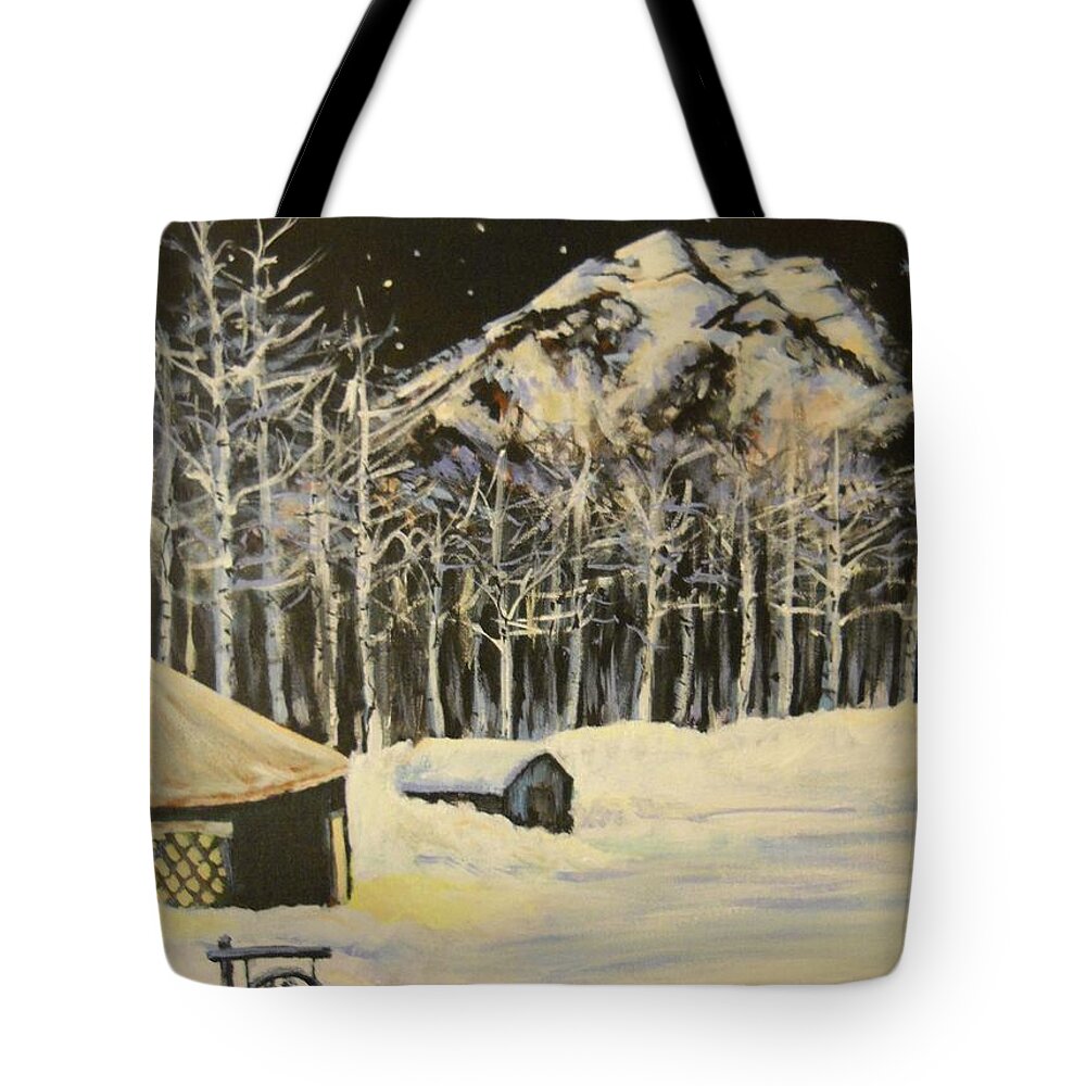 Moon Tote Bag featuring the painting Full Moon at the Sundance Nordic Center by Cami Lee