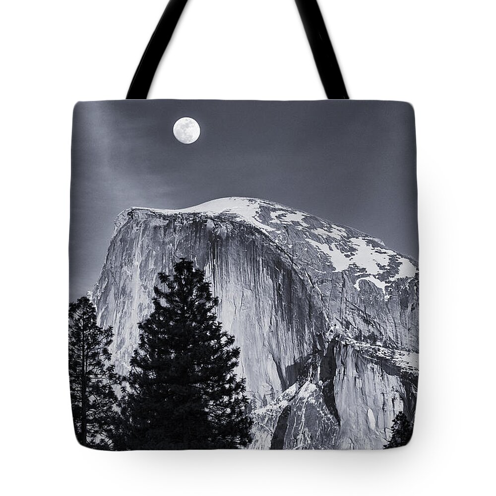 Half Dome Tote Bag featuring the photograph Full Moon, Half Dome by Bill Roberts