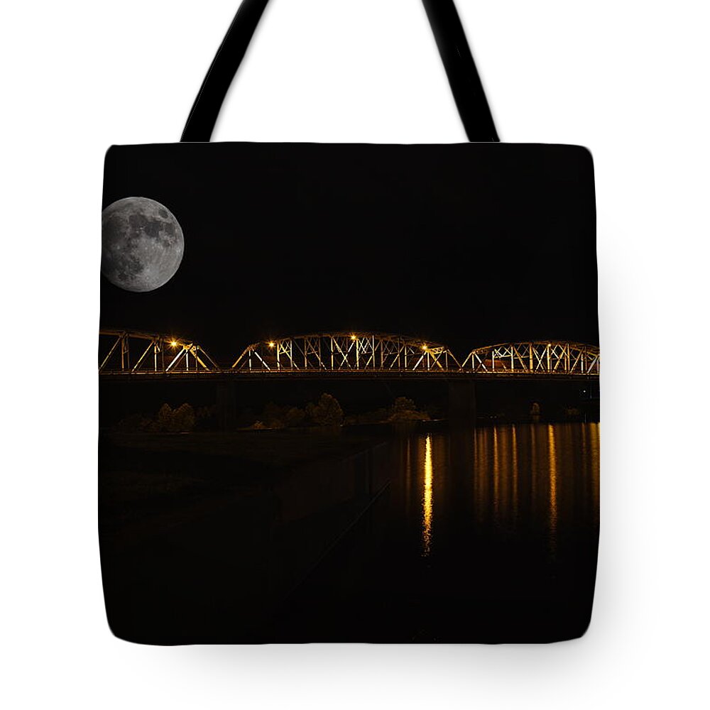 James Smullins Tote Bag featuring the photograph Full moon over Llano Bridge by James Smullins