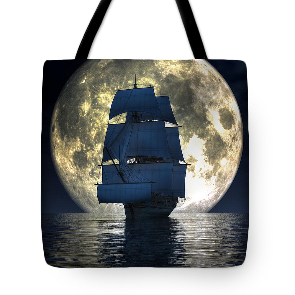 Full Moon Tote Bag featuring the digital art Full Moon Pirates by Daniel Eskridge
