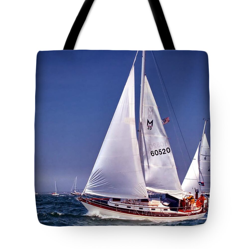 Cape Cod Tote Bag featuring the photograph Full Sail Ahead by Bruce Gannon