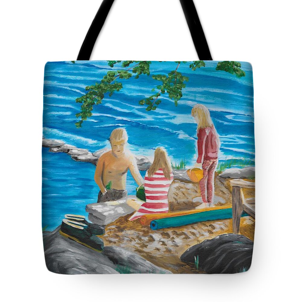 Beach Tote Bag featuring the painting Fun at the Beach by David Bigelow