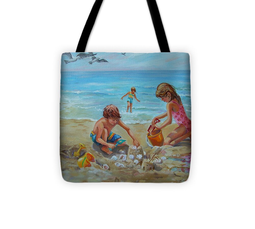 Children Tote Bag featuring the painting Fun at the Beach by Dianna Willman