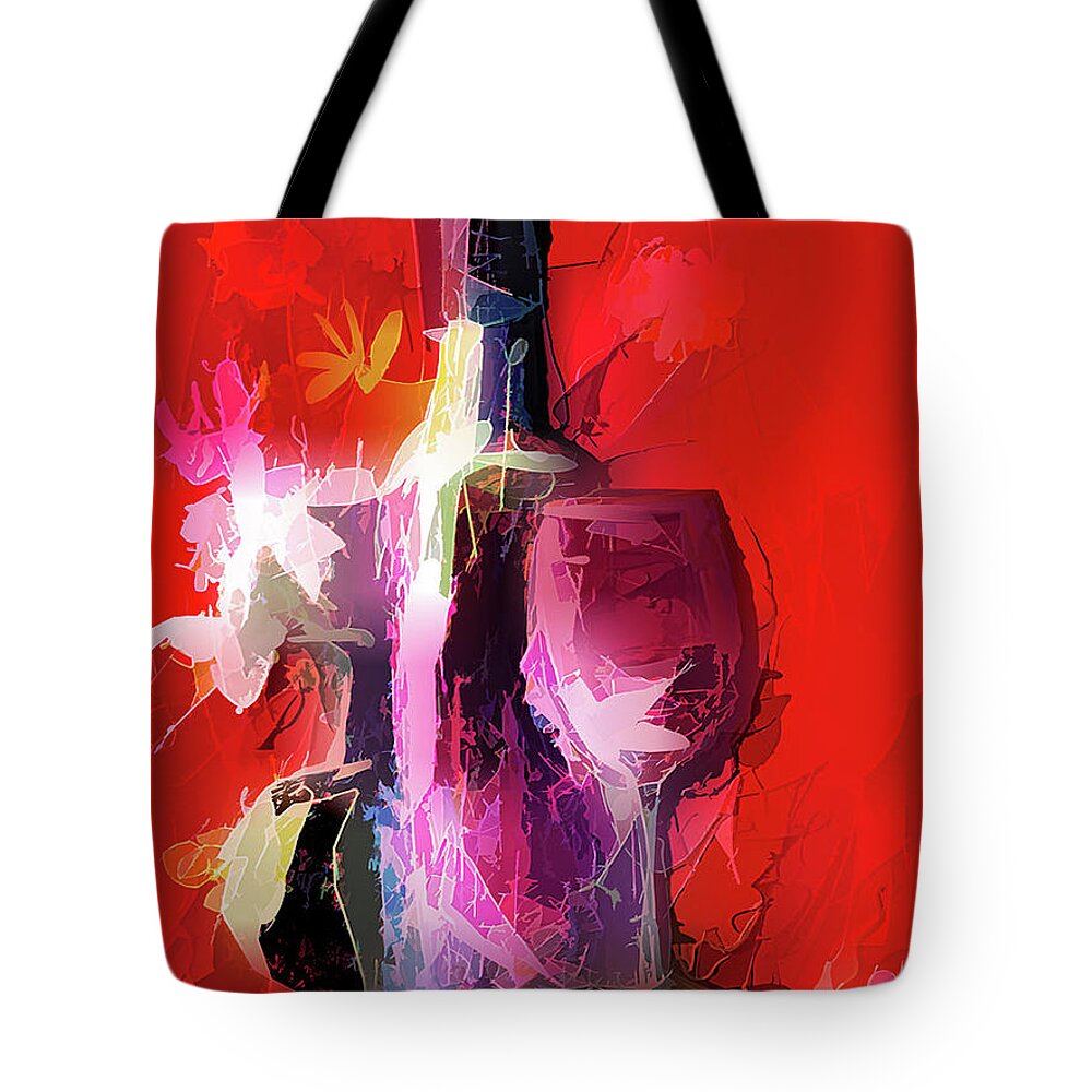 Lenaowens Tote Bag featuring the digital art Fun Colorful Modern Wine Art  by O Lena