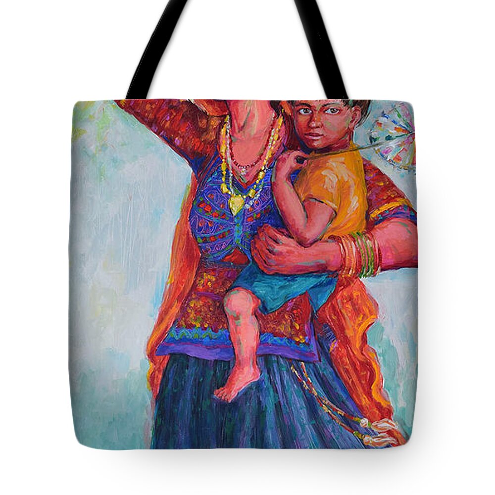 Tribal Woman Tote Bag featuring the painting Fun Ride, Kutch by Jyotika Shroff