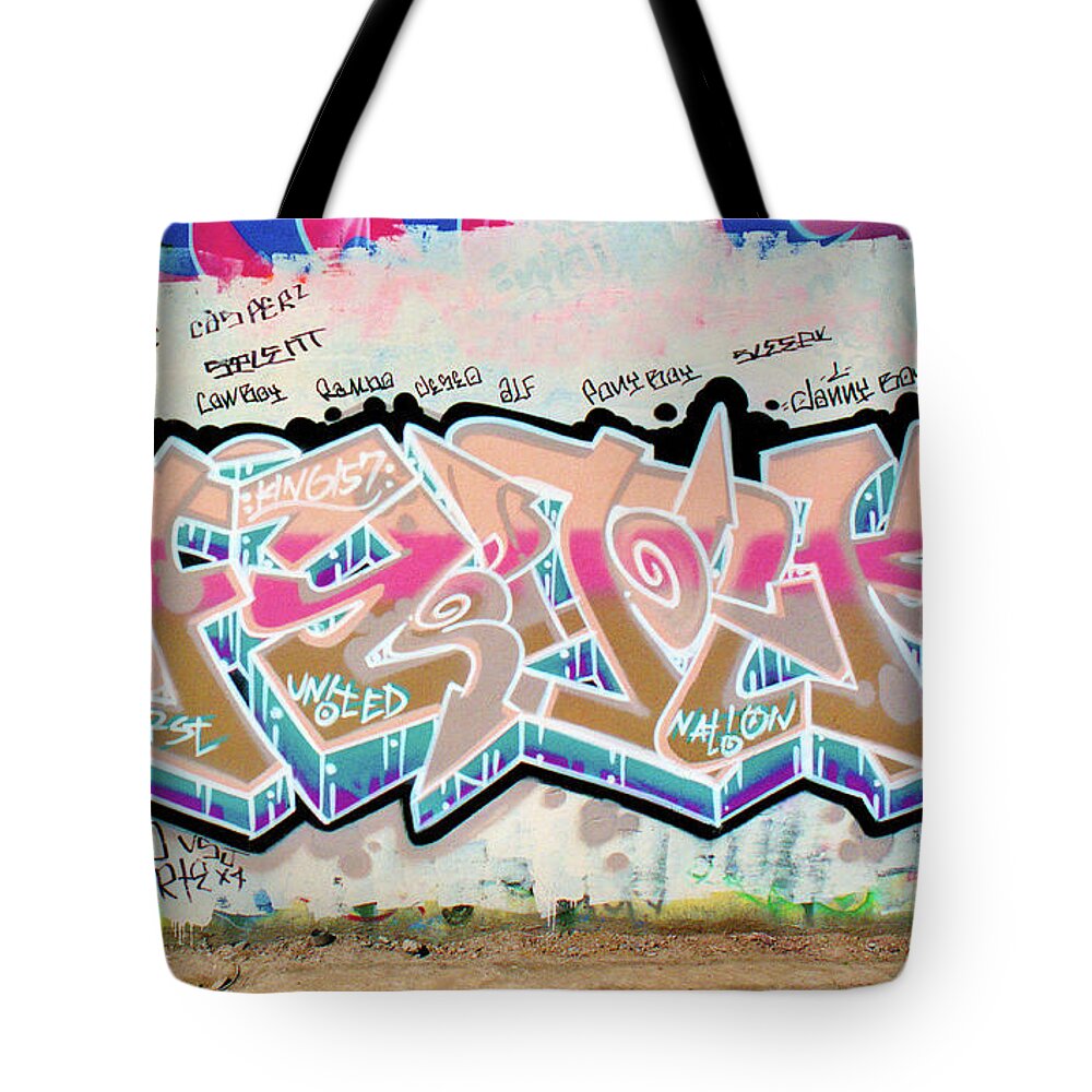 Funk Tote Bag featuring the photograph FUNK, FIRST UNITED NATION KINGS, Graffiti Art by King 157, North 11th Street, San Jose, California by Kathy Anselmo