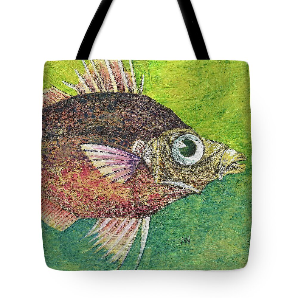 Fish Tote Bag featuring the mixed media Funky Fish by AnneMarie Welsh
