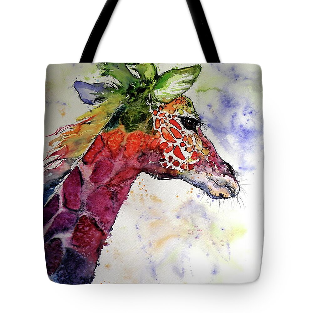 Giraffe Tote Bag featuring the painting Funny giraffe by Kovacs Anna Brigitta