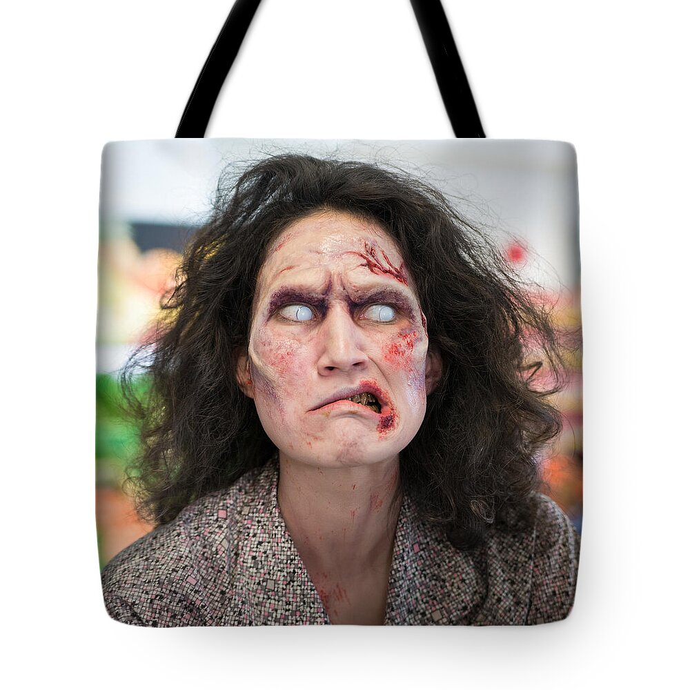 Zombie Tote Bag featuring the photograph Funny zombie grimace by Matthias Hauser