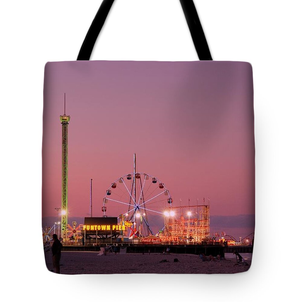 Amusement Parks Tote Bag featuring the photograph Funtown Pier At Sunset III - Jersey Shore by Angie Tirado