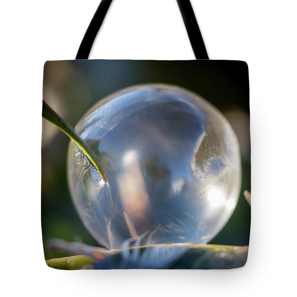 Abstract Tote Bag featuring the photograph Fuzzy Frozen Bubble by Crystal Wightman