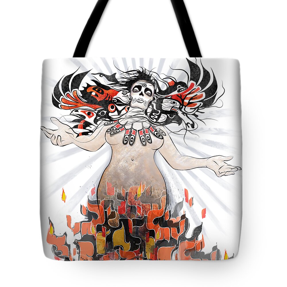 Gaia Tote Bag featuring the painting Gaia in Turmoil by Sassan Filsoof