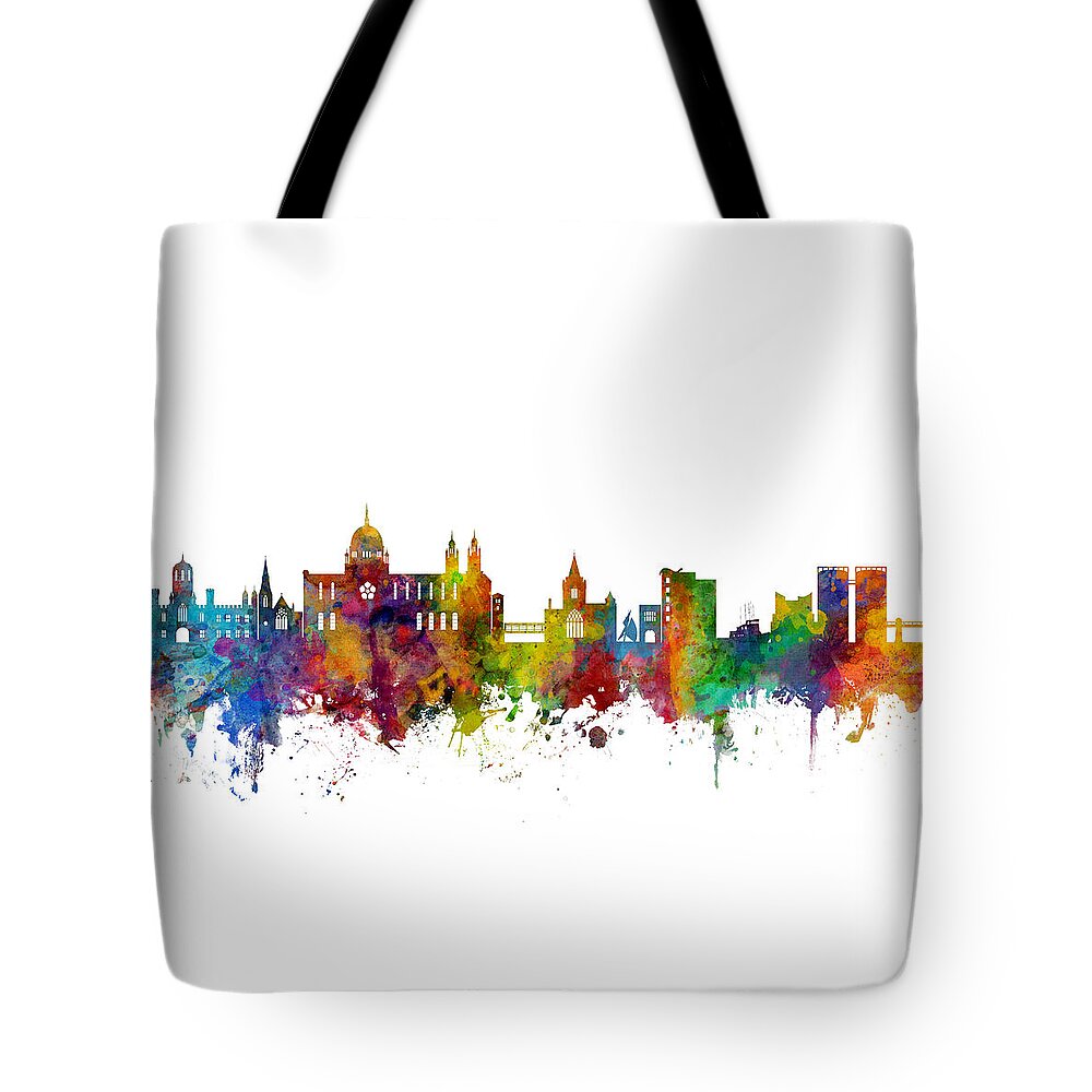Galway Tote Bag featuring the digital art Galway Ireland Skyline by Michael Tompsett