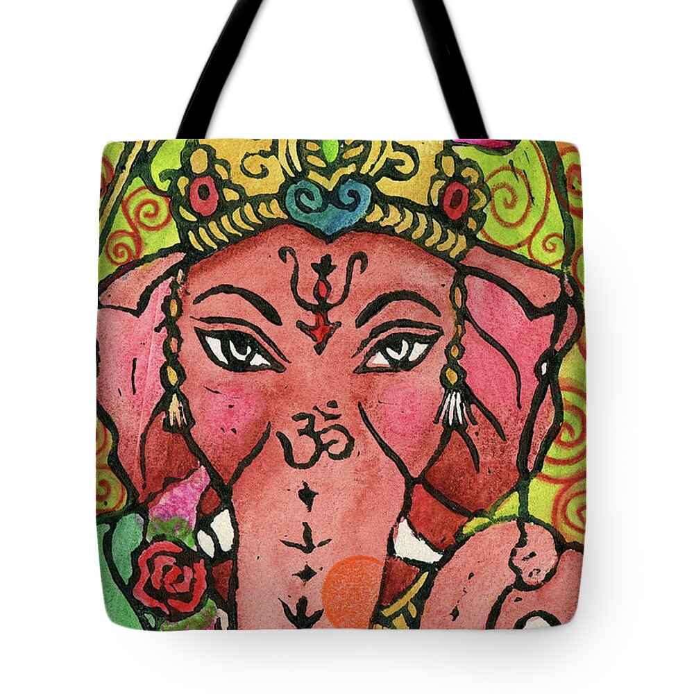 Jennifer Mazzucco Tote Bag featuring the mixed media Ganesha Portrait by Jennifer Mazzucco
