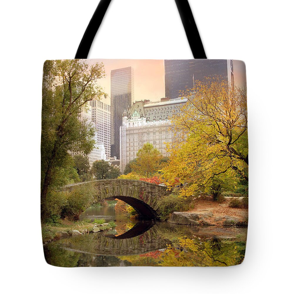Gapstow Bridge Tote Bag featuring the photograph Gapstow Bridge Reflections by Jessica Jenney