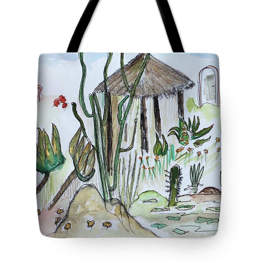 Garden Tote Bag featuring the painting Garden at Mijas Golf by Roger Cummiskey