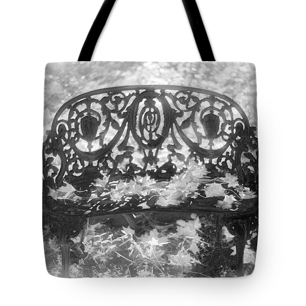 Garden Tote Bag featuring the photograph Garden Bench in Fall by Susan Crowell