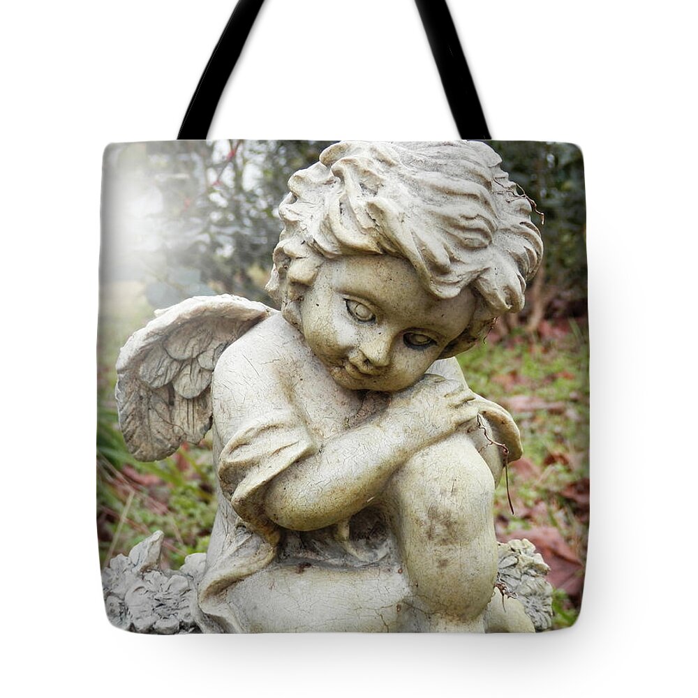 Guardian Tote Bag featuring the photograph Spiritual Angel Garden Cherub by Belinda Lee