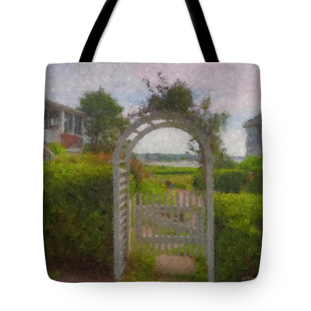 Cape Cod Tote Bag featuring the painting Garden Gate Falmouth Massachusetts by Bill McEntee