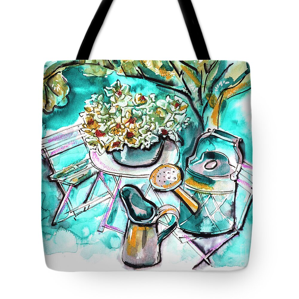 Garden Tote Bag featuring the drawing Garden Life Illustration by Ariadna De Raadt