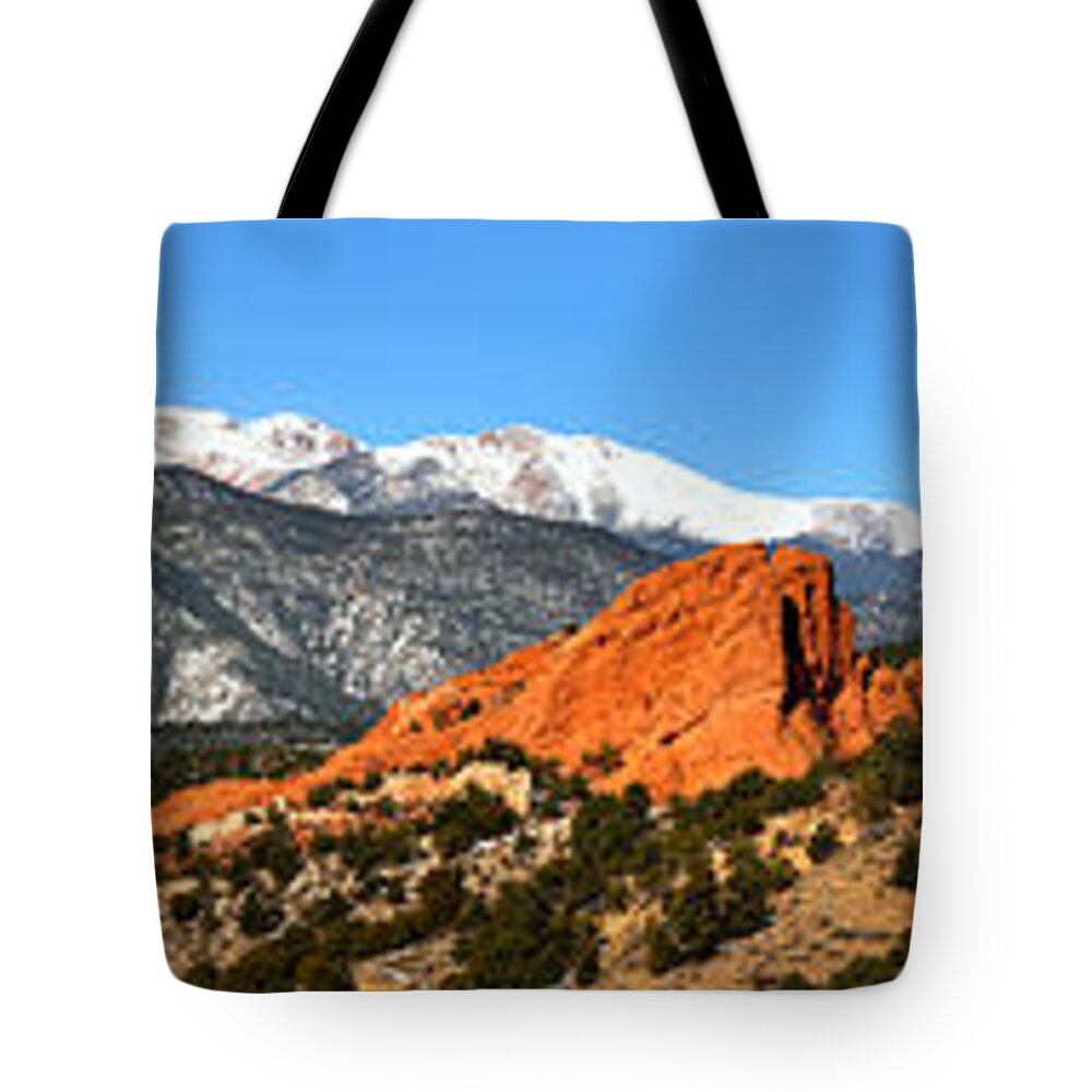 Garden Of The Gods Tote Bag featuring the photograph Garden Of The Gods Extended Panorama by Adam Jewell