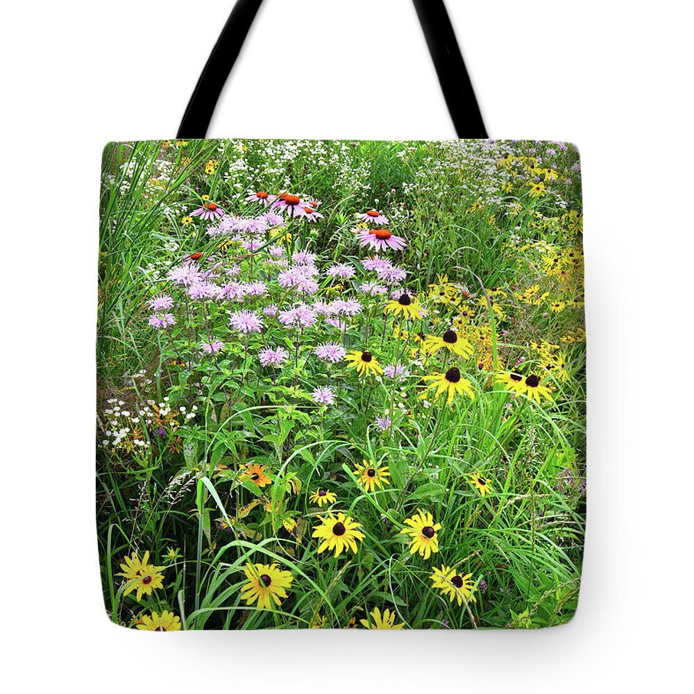Black Eyed Susan Tote Bag featuring the photograph Garden of Wildflowers in Moraine Hills SP by Ray Mathis
