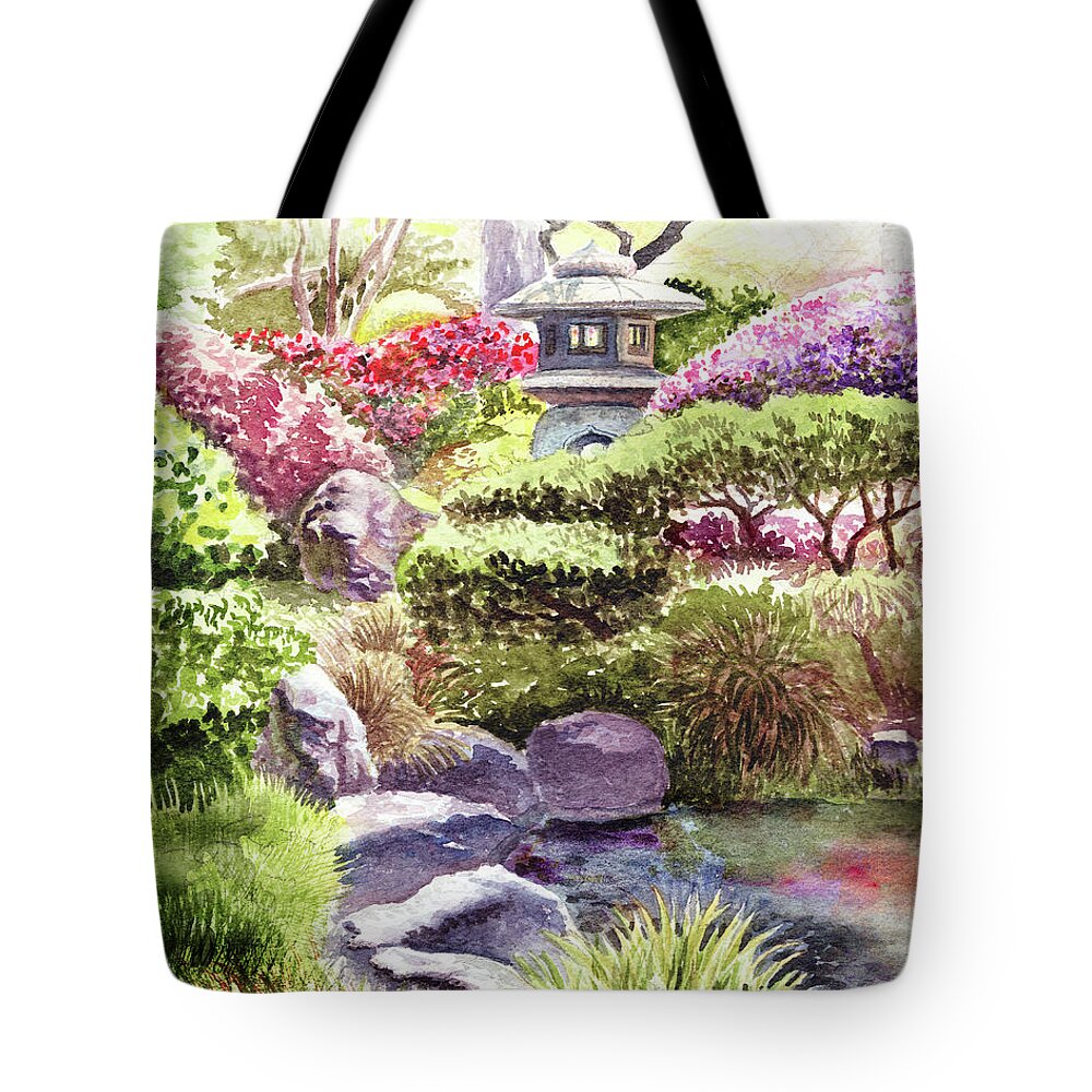 Path Tote Bag featuring the painting Garden Path To Pagoda by Irina Sztukowski