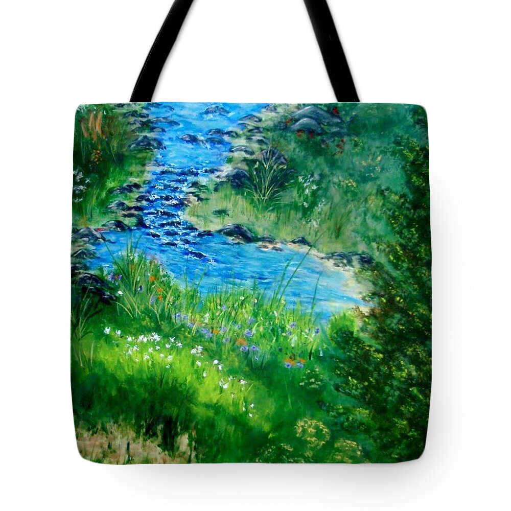 Stream Tote Bag featuring the painting Garden Stream by Jamie Frier