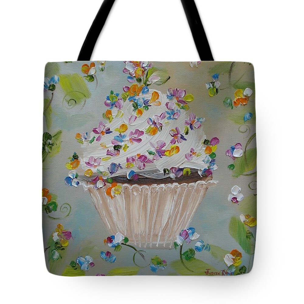 Cupcake Tote Bag featuring the painting Garden Variety Cupcake by Judith Rhue