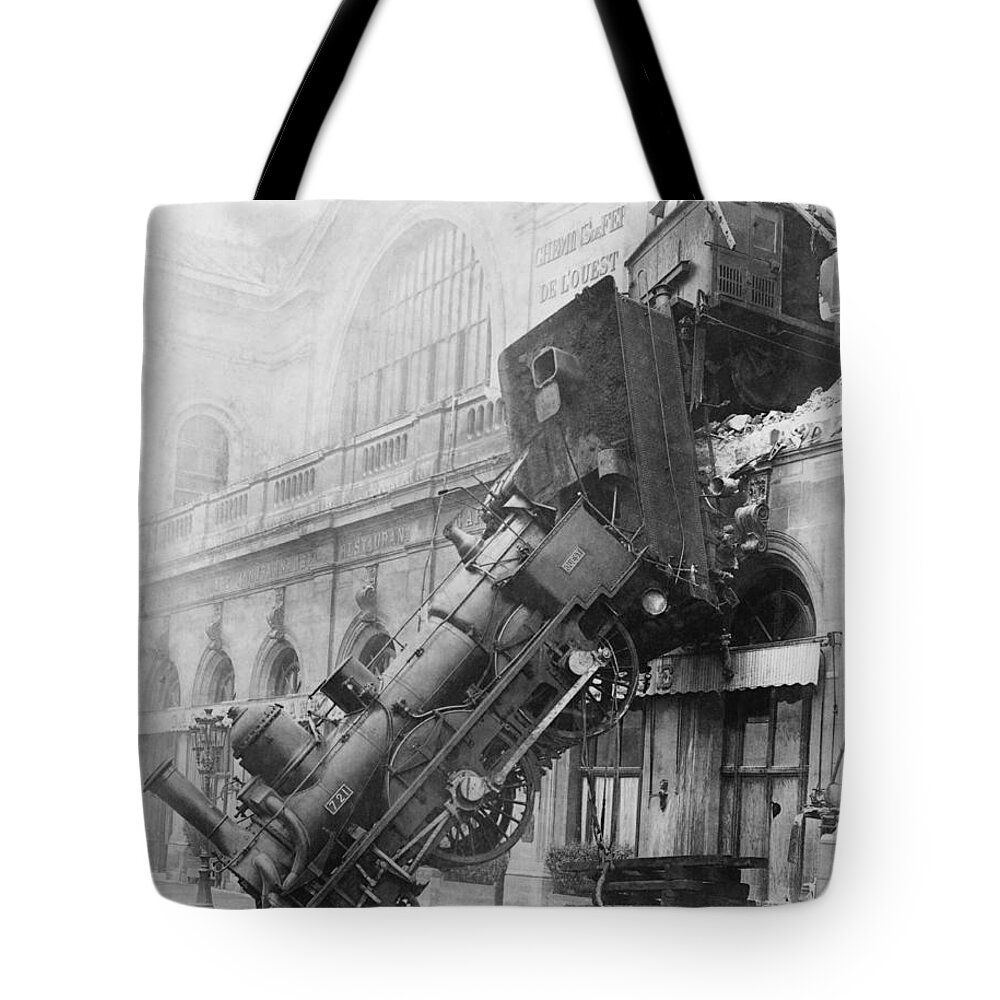 Historic Tote Bag featuring the photograph Gare Montparnasse Train Wreck 1895 by Photo Researchers